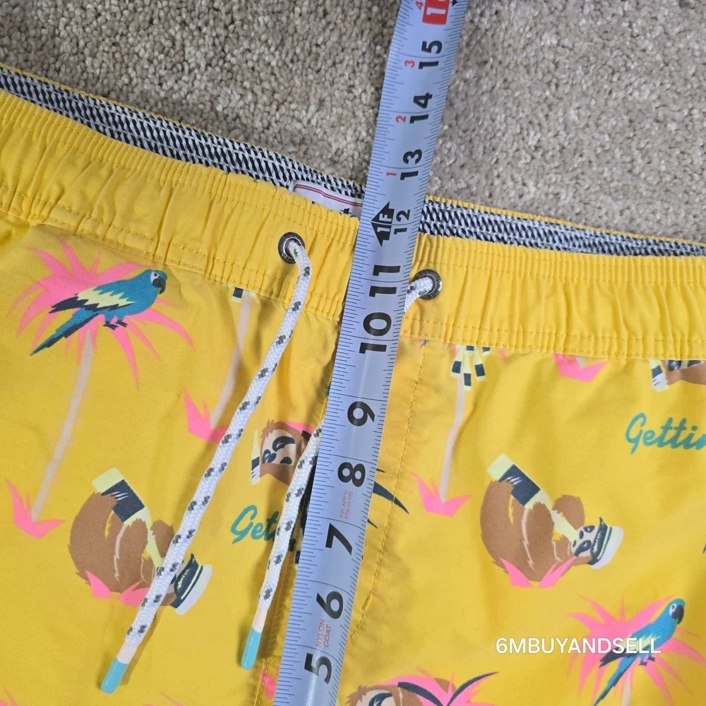 Party Pants Mens Yellow Gettin Slothed Swim Trunks Shorts P12311115 Large
